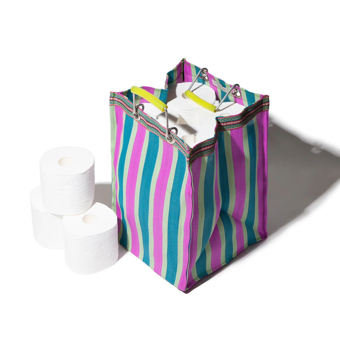 RECYCLED PLASTIC STRIPE BAG - Rectangle - Pink/Green