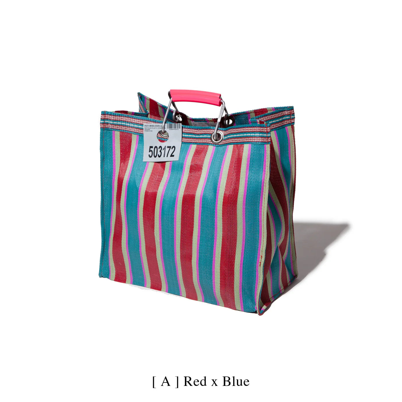 RECYCLED PLASTIC STRIPE BAG - Square - Red / Blue