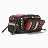 Gaucho Aztec Duo Zip Toiletry Wash Bag Black Multicolour Strips Canvas 1