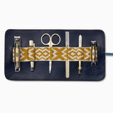 Herringbone Grooming Roll Navy Blue Mens Manicure Set 3