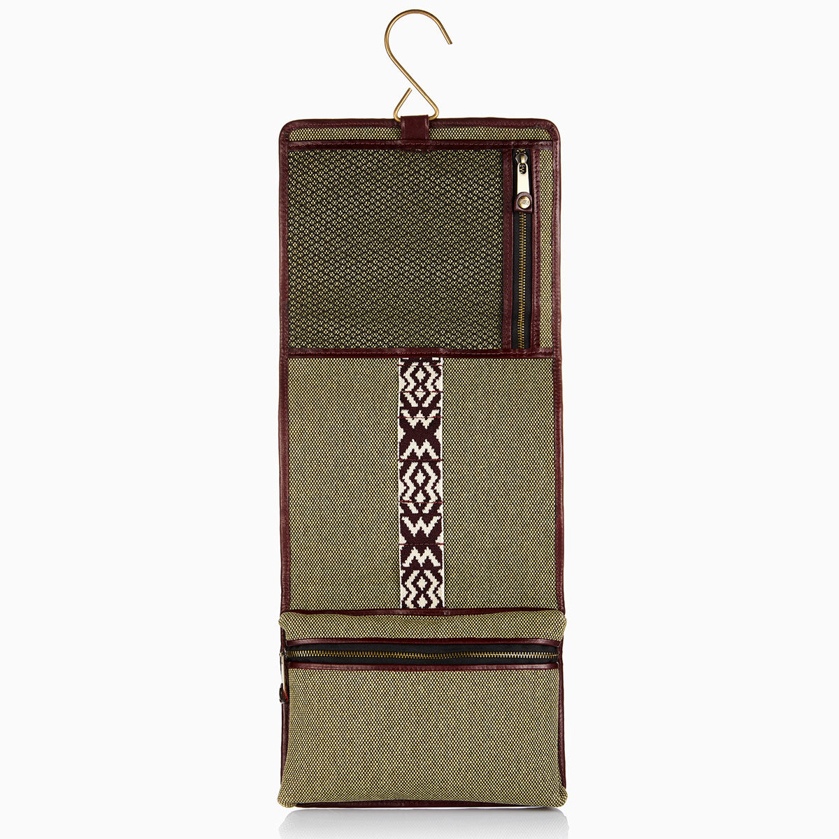 Herringbone Wash Roll Bordeaux Red Mens Toiletry Hanging Travel Bag 7