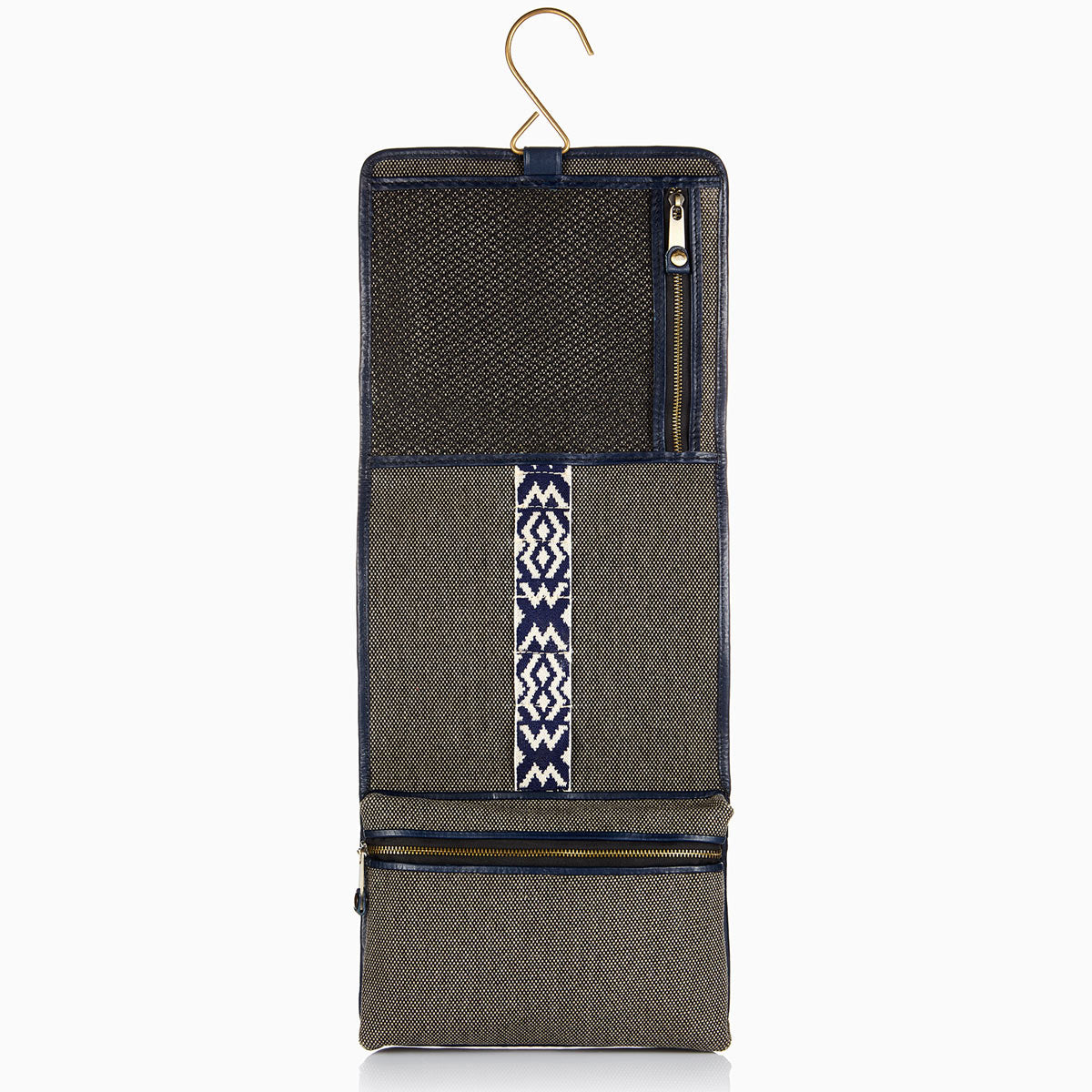 Herringbone Wash Roll Navy Blue Mens Toiletry Hanging Travel Bag 7