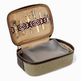 Herringbone Zip Around Toiletry Wash Bag, Chocolate Brown