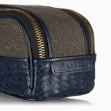 Herringbone Duo Zip Wash Navy Blue Mens Toiletry Travel Bag 3