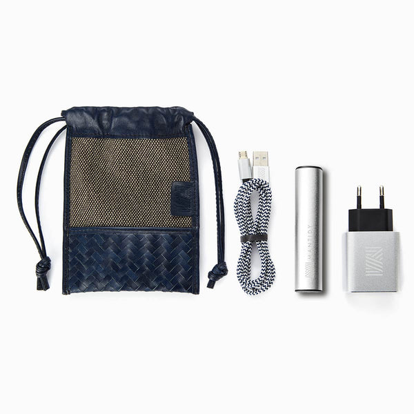 Herringbone Techpack Navy Blue Pouch With Power Bank 1