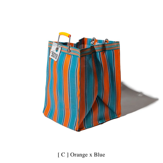 RECYCLED PLASTIC STRIPE BAG - Rectangle - Orange / Blue