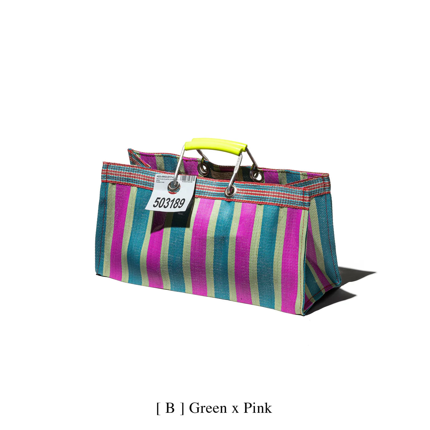 RECYCLED PLASTIC STRIPE BAG - Wide - Green / Pink