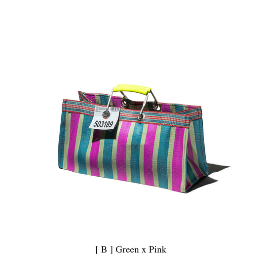 RECYCLED PLASTIC STRIPE BAG - Wide - Green / Pink