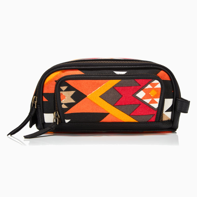Gaucho Aztec Duo Zip Toiletry Wash Bag, Black/ Multicolour Canvas