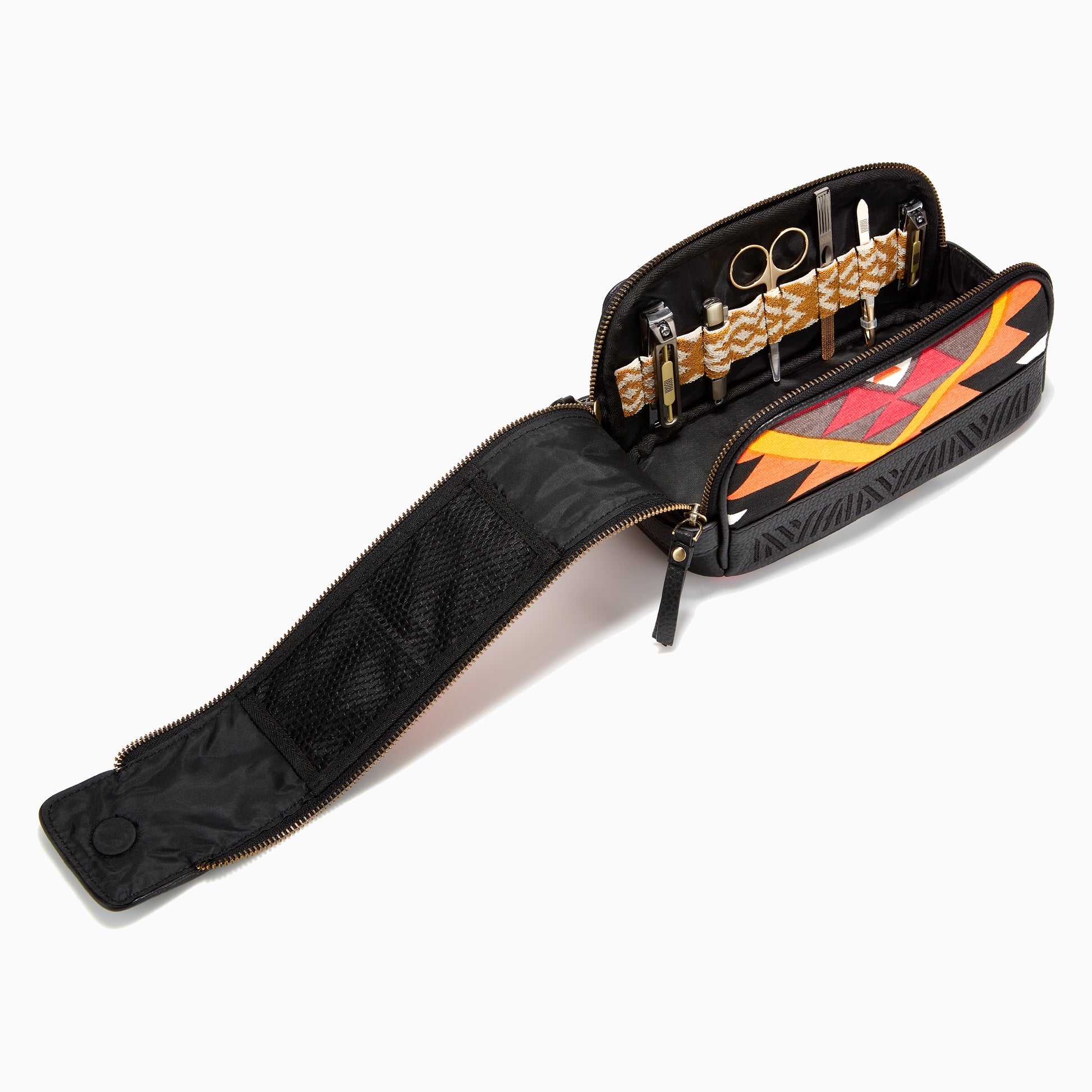 Gaucho Aztec Duo Zip Toiletry Wash Bag Black Multicolour Canvas 2