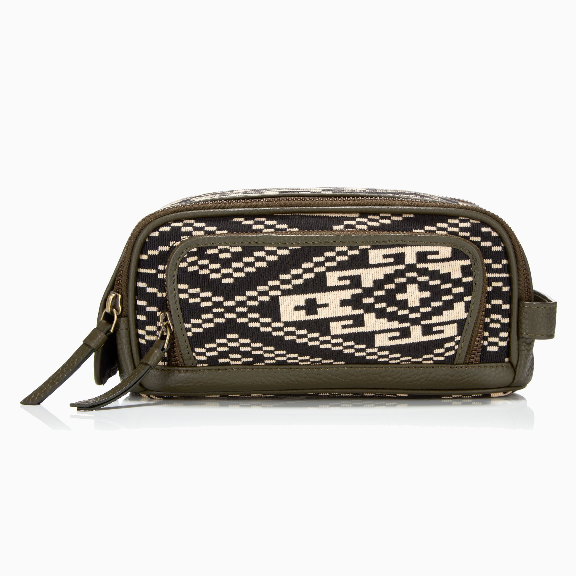 Gaucho Aztec Duo Zip Toiletry Wash Bag Black And Cream Canvas 3