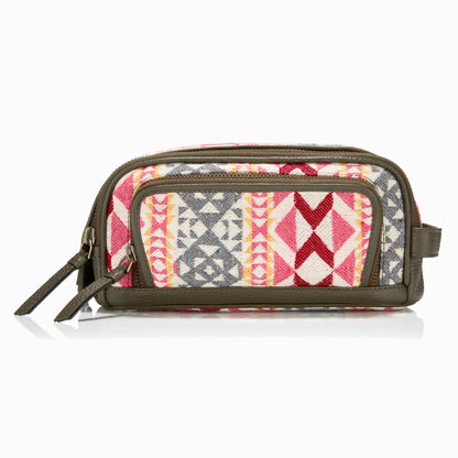 Gaucho Aztec Duo Zip Toiletry Wash Bag Moss Green Grey Pink Yellow 3