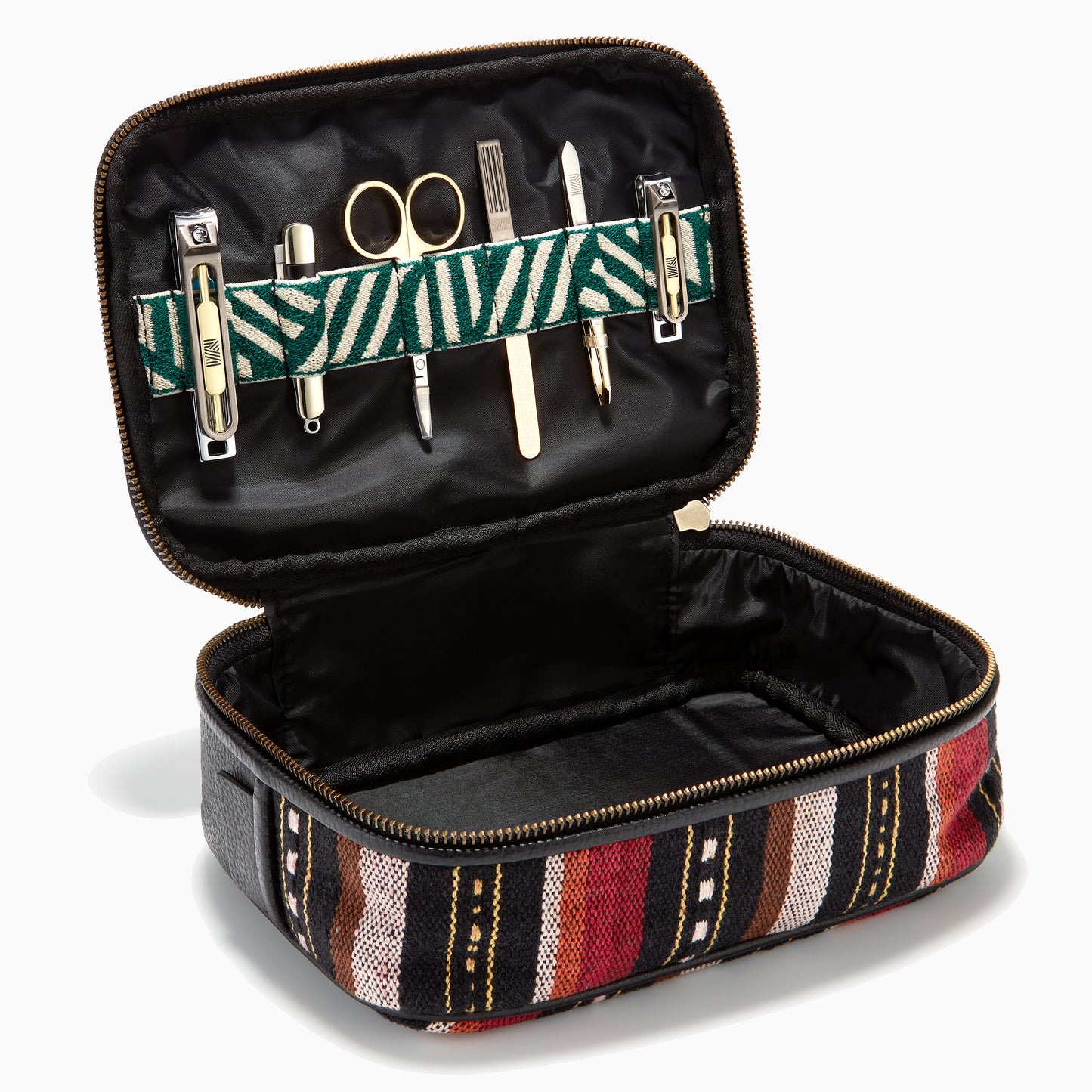 Gaucho Aztec Zip Around Toiletry Wash Bag Black Multicolour Strips Canvas 2