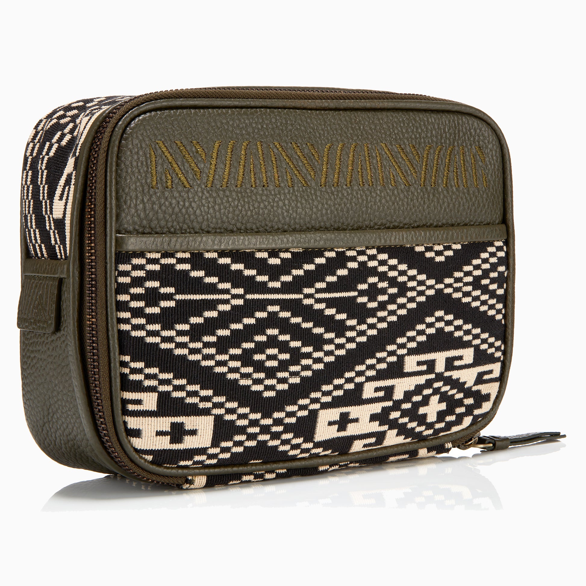 Gaucho Aztec Zip Around Toiletry Wash Bag Black And Cream Canvas 1