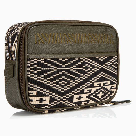 Gaucho Aztec Zip Around Toiletry Wash Bag Black And Cream Canvas 1