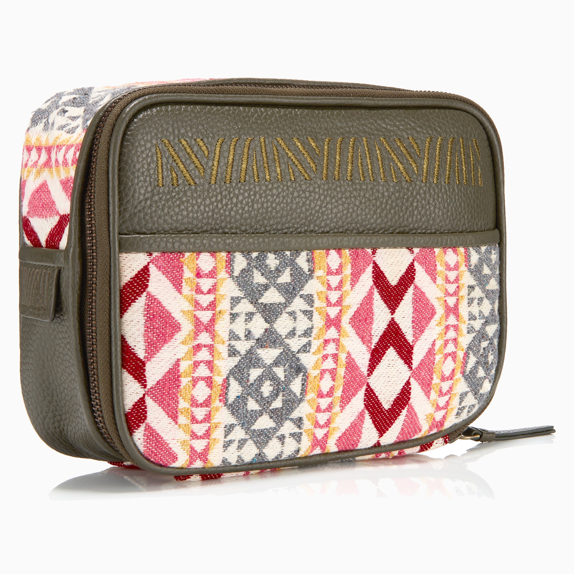 Gaucho Aztec Zip Around Toiletry Wash Bag Green Multicolour Canvas 1