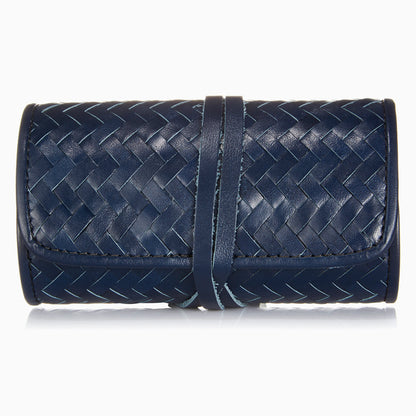 Herringbone Grooming Roll Navy Blue Mens Manicure Set 5
