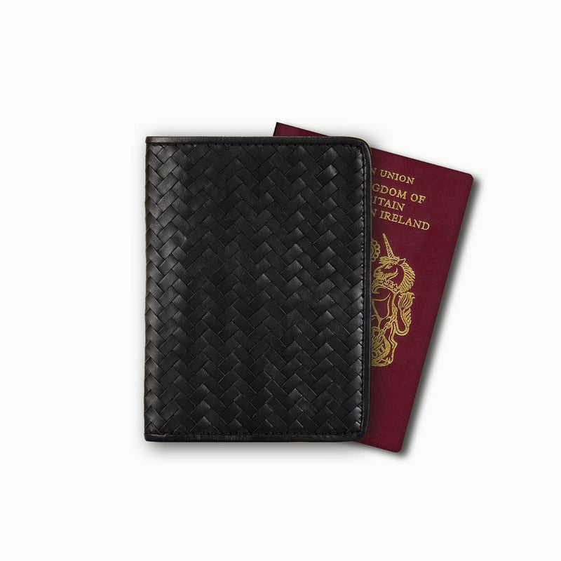 Handwoven Passport Holder, Black: Herringbone Cover
