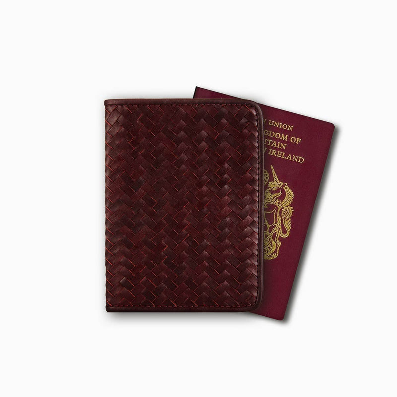 Handwoven Passport Holder, Bordeaux Red: Herringbone Cover