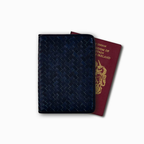Handwoven Passport Holder, Navy Blue: Herringbone Cover