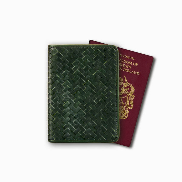 Handwoven Passport Holder, Racing Green: Herringbone Cover