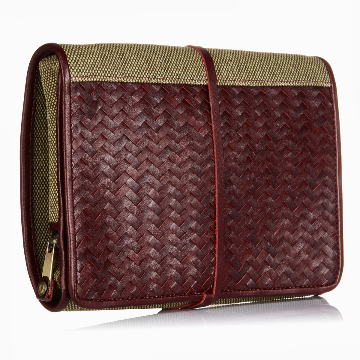 Herringbone Wash Roll Bordeaux Red Mens Toiletry Hanging Travel Bag 2