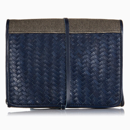 Herringbone Wash Roll Navy Blue Mens Toiletry Hanging Travel Bag 6