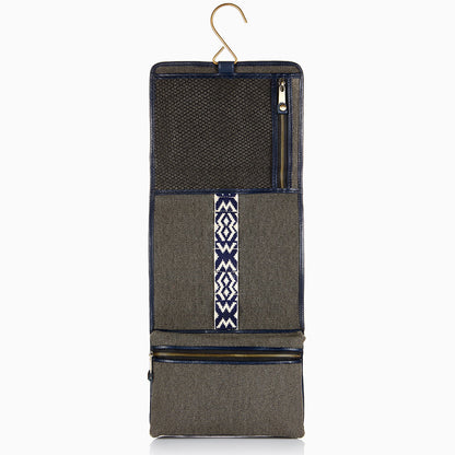 Herringbone Wash Roll Navy Blue Mens Toiletry Hanging Travel Bag 7