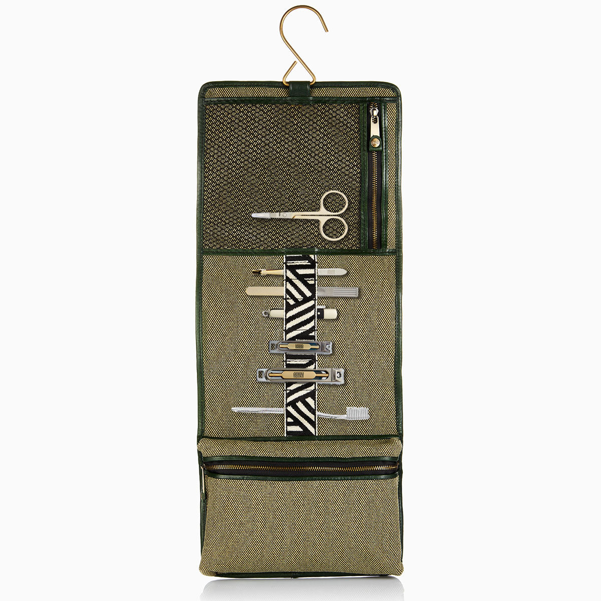 Herringbone Wash Roll Racing Green Mens Toiletry Hanging Travel Bag 1