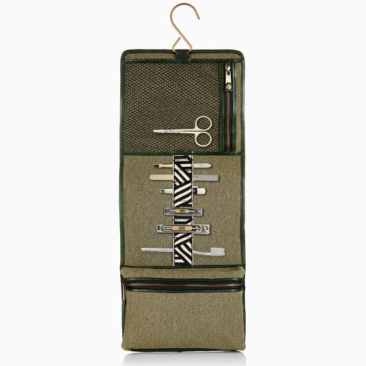 Herringbone Wash Roll Racing Green Mens Toiletry Hanging Travel Bag 1