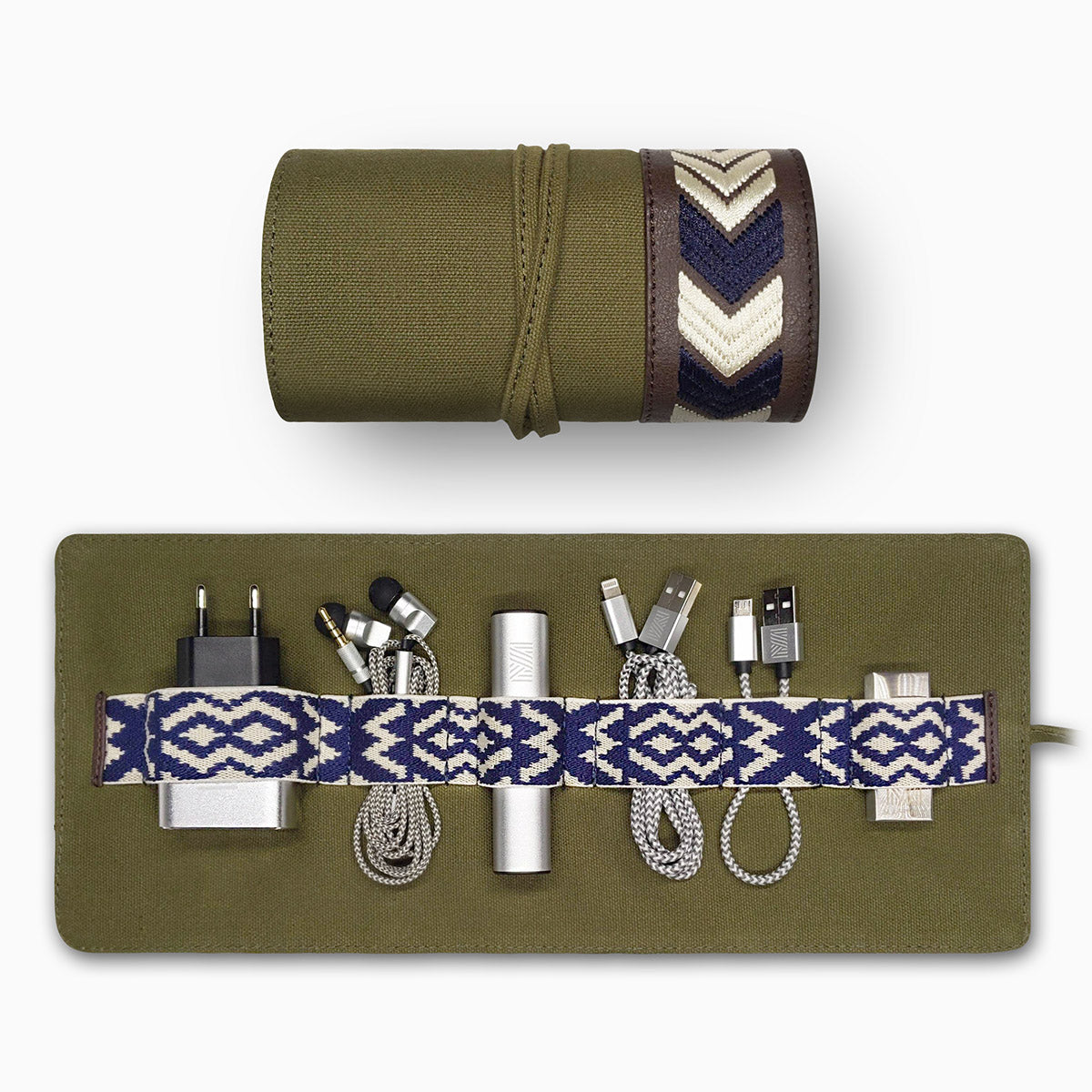 Gaucho Canvas Techroll Khaki Mobile Phone Accessories Kit Power Bank 1