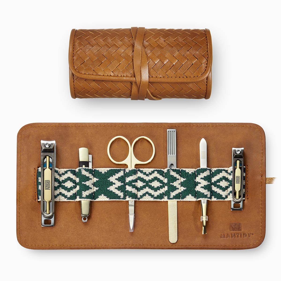 Herringbone Grooming Roll Tan Mens Manicure Set 1