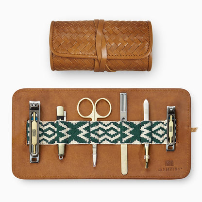 Herringbone Grooming Roll Tan Mens Manicure Set 1