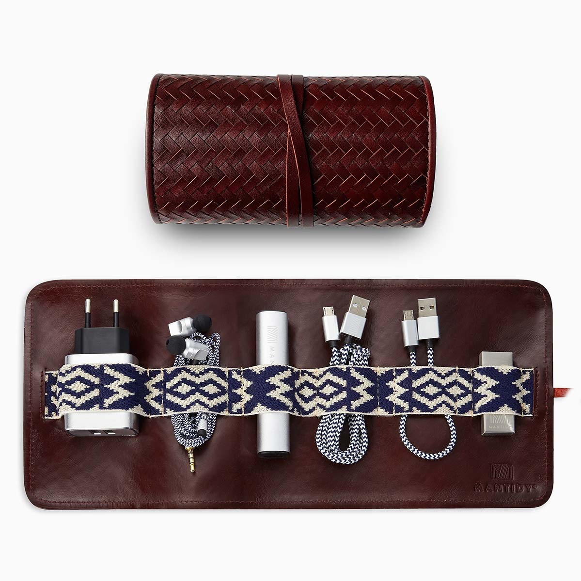 Herringbone Techroll Bordeaux Red Mobile Phone Accessories Kit Power Bank 2