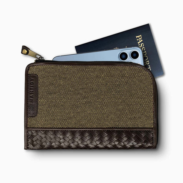 Herringbone Travel Wallet, Brown