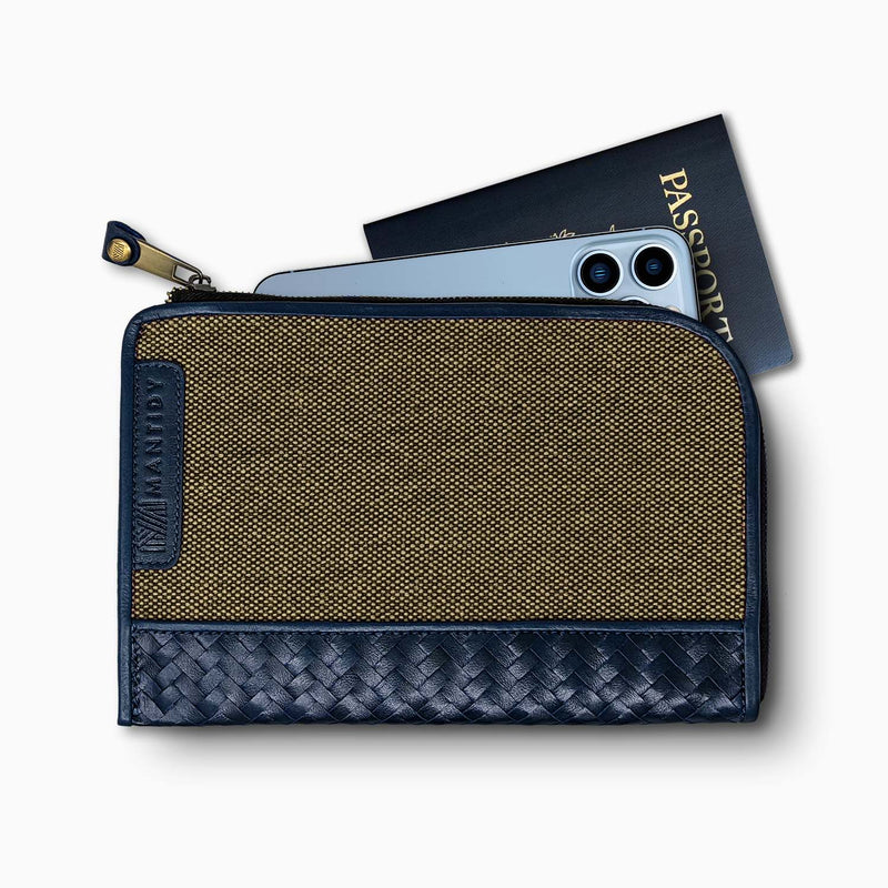 Herringbone Travel Wallet, Navy Blue