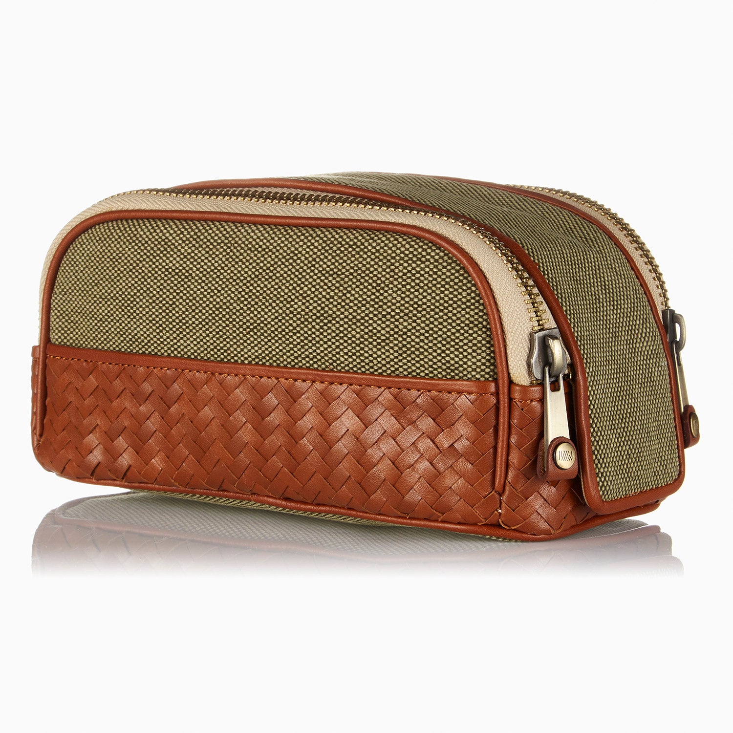 Herringbone Duo Zip Wash Bag Tan Mens Toiletry Travel Bag 1