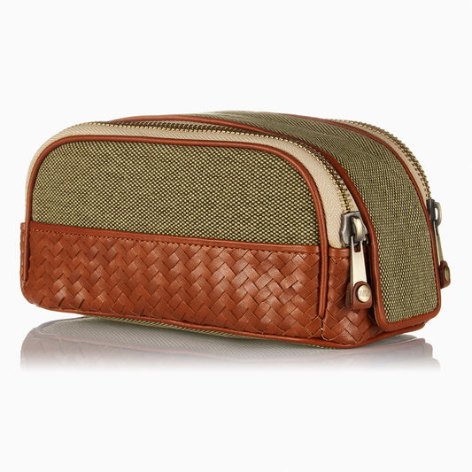 Herringbone Duo Zip Wash Bag Tan Mens Toiletry Travel Bag 1