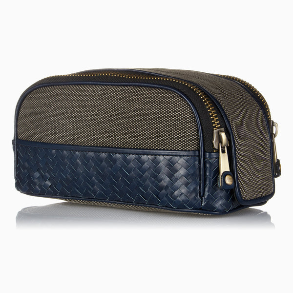 Herringbone Duo Zip Toiletry Wash Bag, Navy Blue