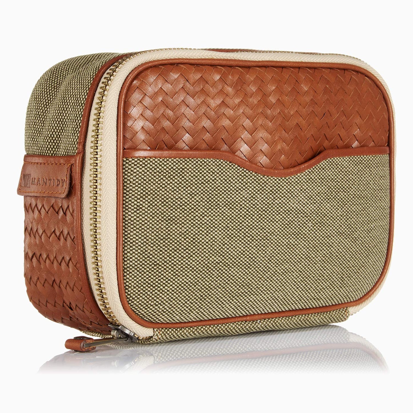 Herringbone Zip Around Toiletry Wash Bag, Tan