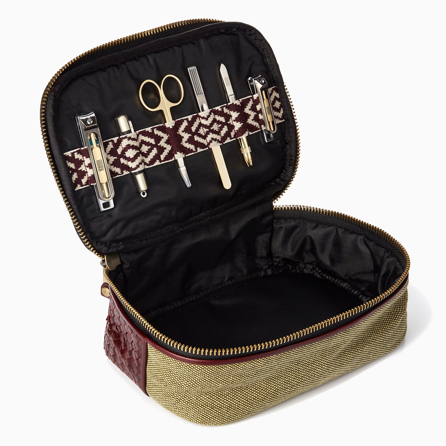 Herringbone Zip Around Toiletry Wash Bag, Bordeaux Red