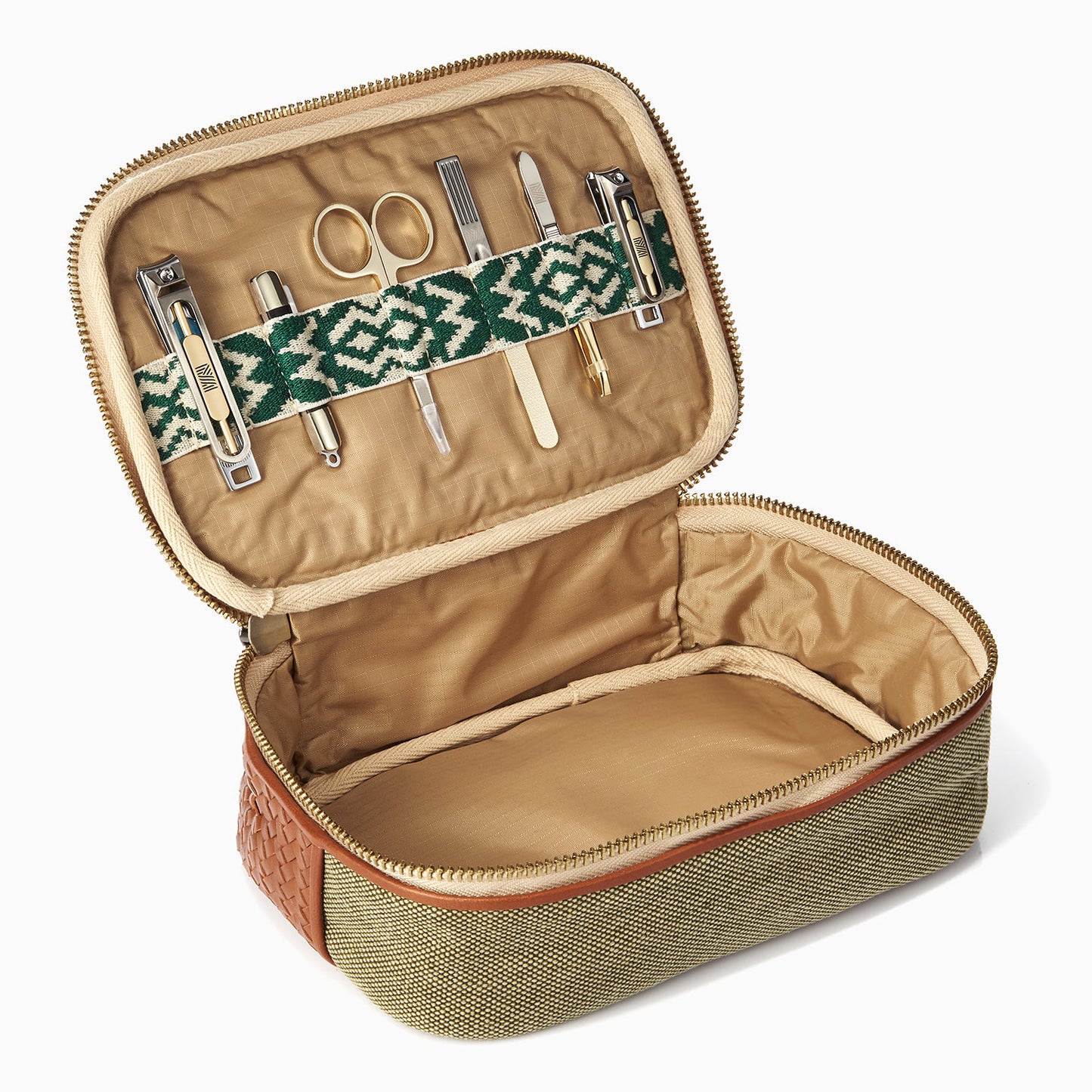 Herringbone Zip Around Toiletry Wash Bag, Tan