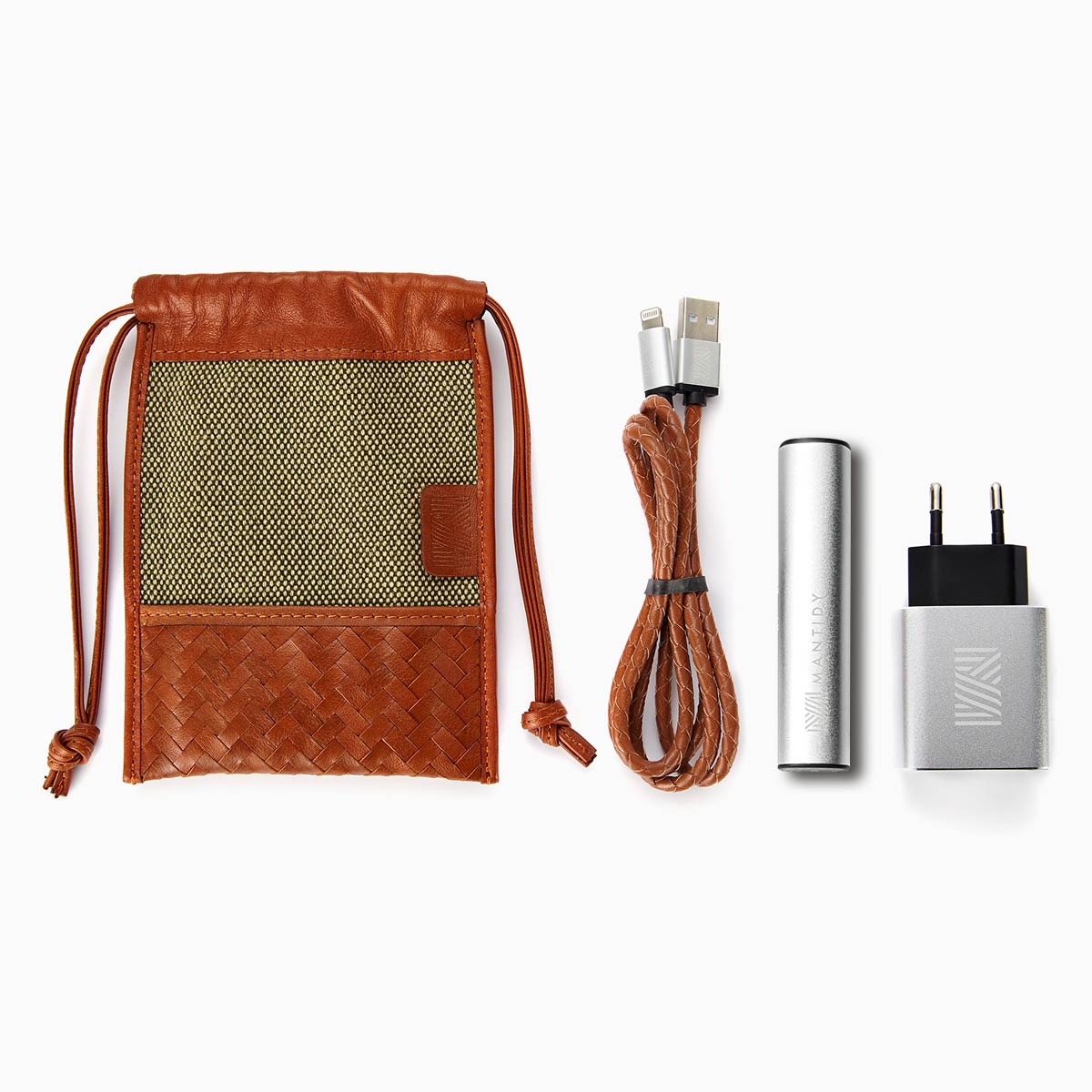 Herringbone Techpack Tan Pouch W Power Bank 1