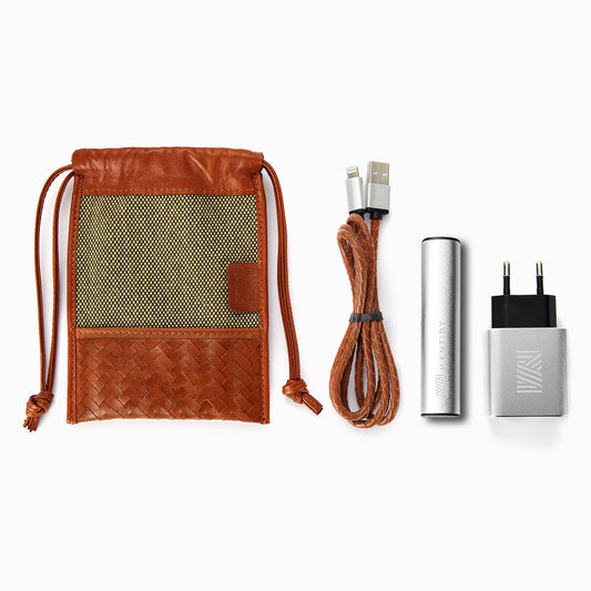 Herringbone Techpack Tan Pouch W Power Bank 1