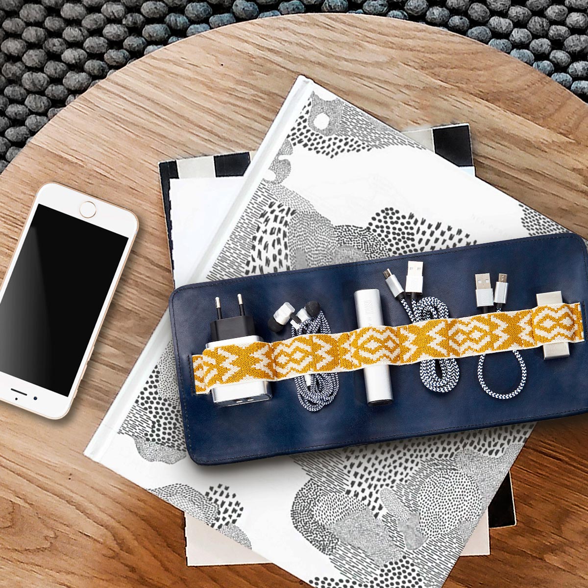 Herringbone Techroll Navy Blue Mobile Phone Accessories Kit Power Bank 3